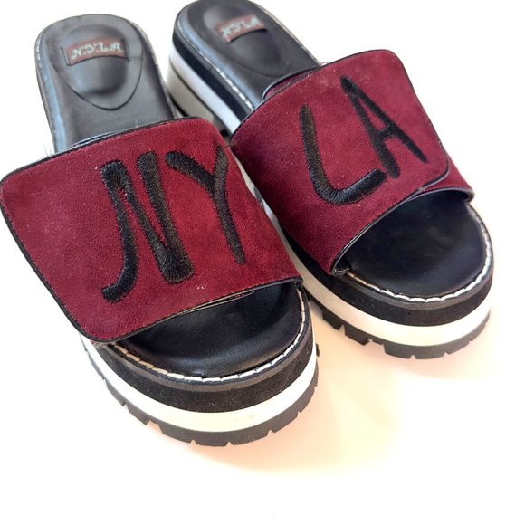 N.Y.L.A. Sandals Sunlily Women's Size 7 Burgundy Mules Chunky Platform Heel - Picture 2 of 7